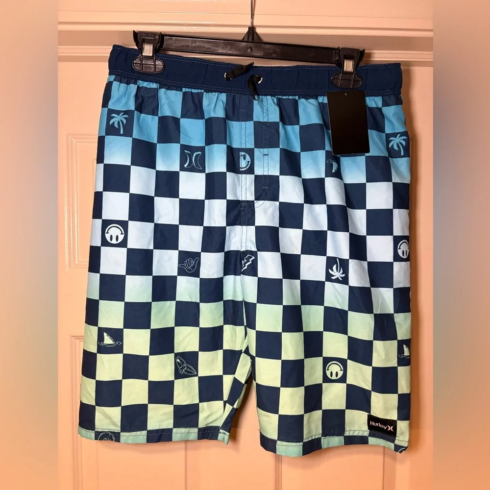 NWT Hurley Boys Character Check Pull On Swim Trunks‎ Summer Vacation Resort